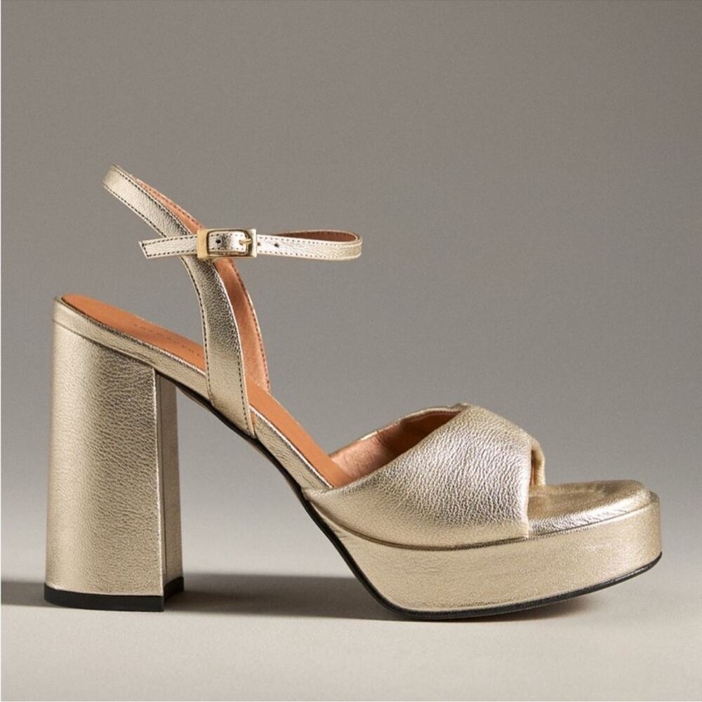 Anthropologie Gold Pearl Platform Heels Size US 9.5